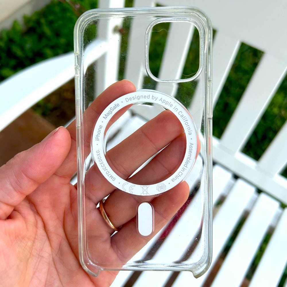 iPhone 12 mini MagSafe case, Clear with white.